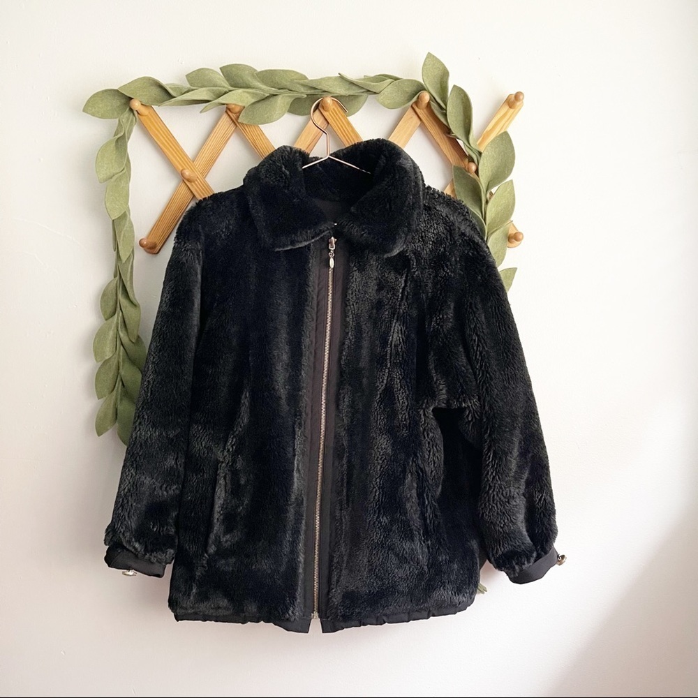 St. John Collection Black Faux Fur Reversible Coat